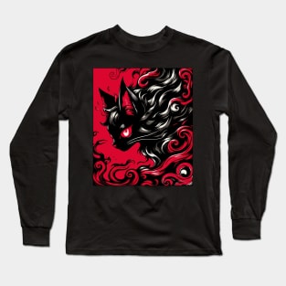 Cute Abstract Art Black Cat Demon Long Sleeve T-Shirt